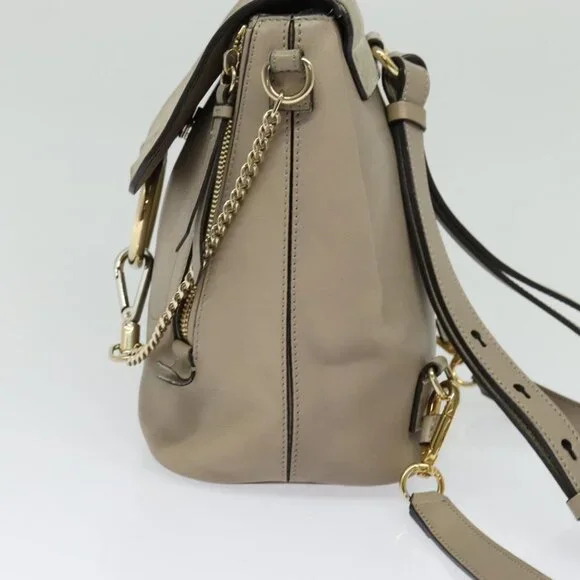 Chloe Fay Shoulder Bag Suede Leather Gray Gold Auth